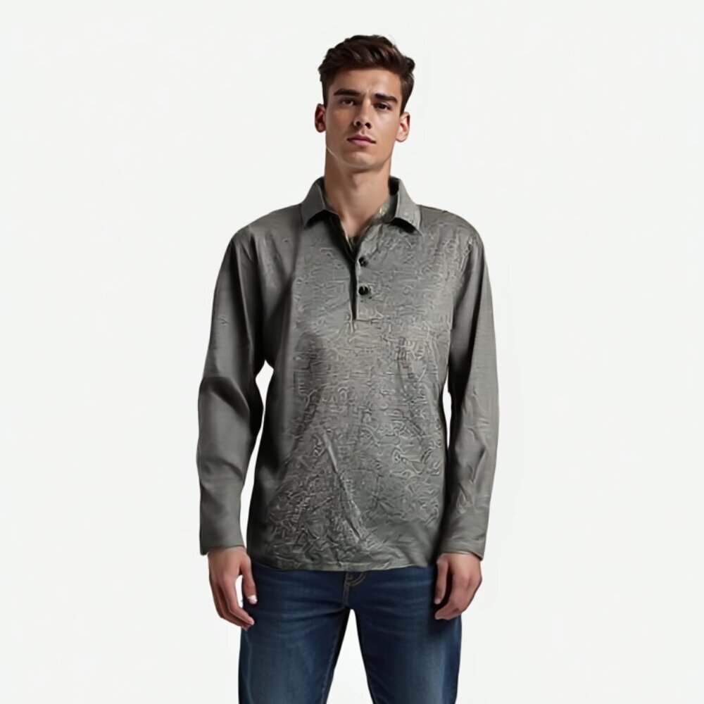 Men's Long-Sleeve Polo Shirt in Olive Gray